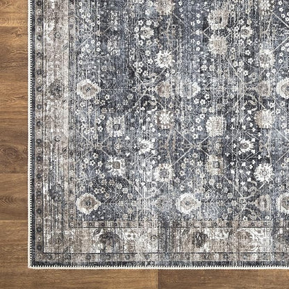 Bloom Rugs Washable Non-Slip 6' x 9' Rug - Black/Brown Traditional Area Rug for Living Room, Bedroom, Dining Room, and Kitchen - Exact Size: 6' x 9'