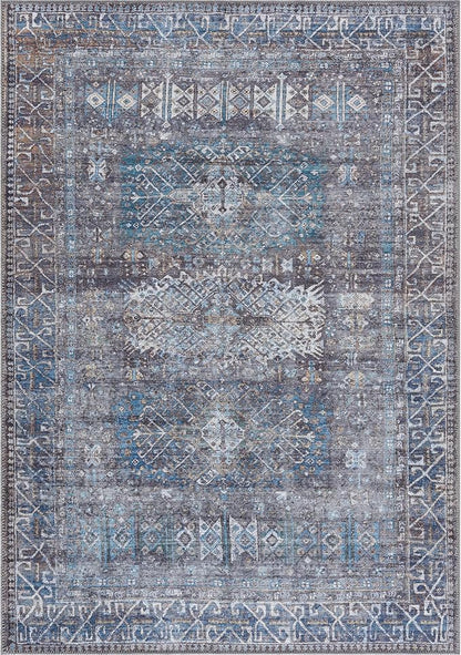 Bloom Rugs Washable 4' x 6' Rug - Slate Gray/Blue Traditional Area Rug for Living Room, Bedroom, Dining Room, and Kitchen - Exact Size: 4' x 6'