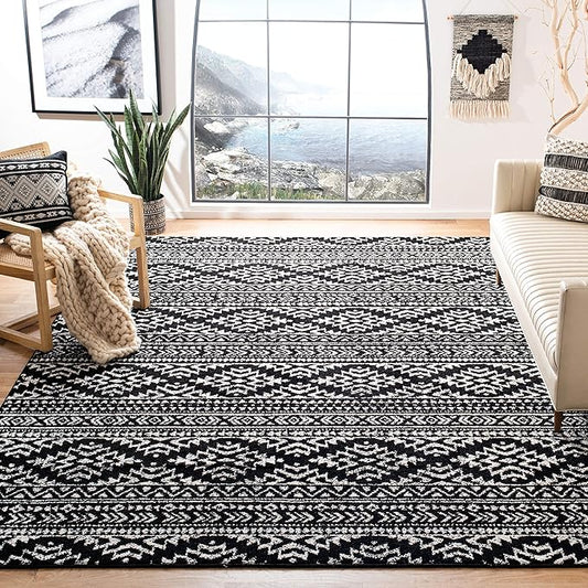 SAFAVIEH Area Rug 12x18 - Tulum Collection - Large - Black & Ivory, Moroccan Boho Tribal Design, Non-Shedding & Easy to Clean, Ideal for Living Room, Bedroom, Dining Space (TUL272Z)