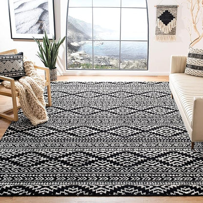 SAFAVIEH Tulum Collection Area Rug - 11' Square, Black & Ivory, Moroccan Boho Tribal Design, Non-Shedding & Easy to Clean, Ideal for Living Room, Bedroom, Dining Space (TUL272Z)