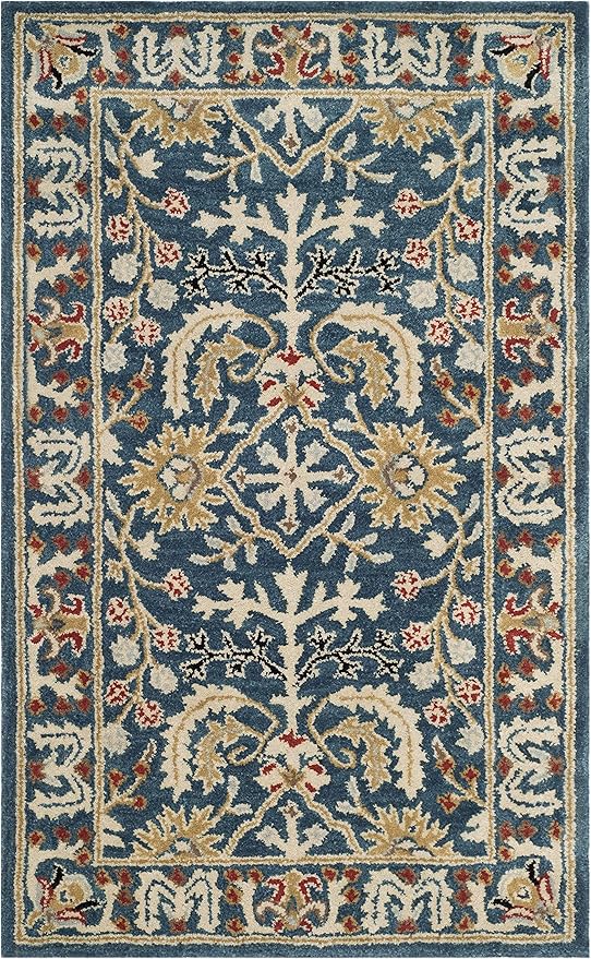 SAFAVIEH Antiquity Collection 3' x 5' Dark Blue/Multi AT64B Handmade Traditional Oriental Premium Wool Area Rug