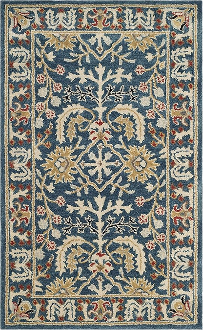 SAFAVIEH Antiquity Collection 3' x 5' Dark Blue/Multi AT64B Handmade Traditional Oriental Premium Wool Area Rug