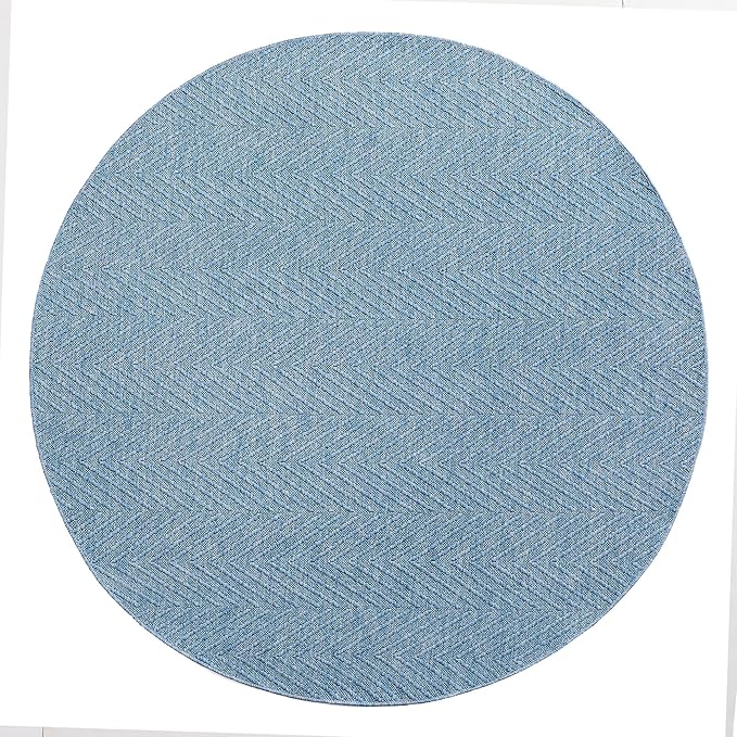 TOWN & COUNTRY BASICS Pax Herringbone Textured Solid Everwash® Washable Area Rug, Low Pile, Non-Slip Backing, Easy Clean Pet & Family Friendly Rug, Blue, 8' Round