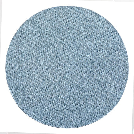 TOWN & COUNTRY BASICS Pax Herringbone Textured Solid Everwash® Washable Area Rug, Low Pile, Non-Slip Backing, Easy Clean Pet & Family Friendly Rug, Blue, 8' Round