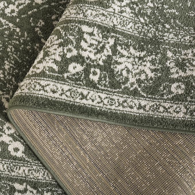 SAFAVIEH Adirondack Collection Area Rug - 6' Square, Dark Green & Ivory, Distressed Vintage Floral Design, Non-Shedding & Easy to Clean, Ideal for Living Room, Bedroom, Dining Space (ADR109Y)