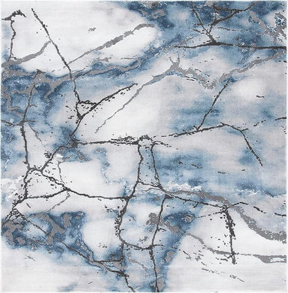 SAFAVIEH Craft Collection Area Rug - 9' Square, Grey & Blue, Modern Abstract Design, Non-Shedding & Easy Care, Ideal for High Traffic Areas in Living Room, Bedroom (CFT877L)