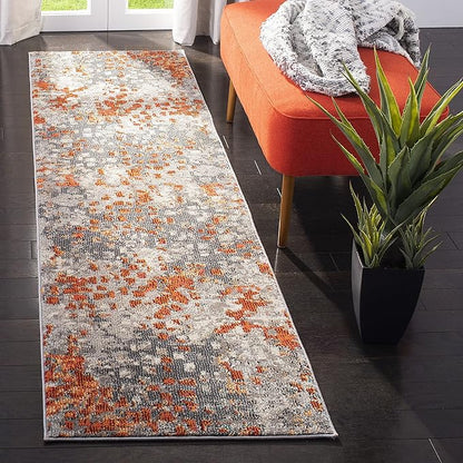 SAFAVIEH Monaco Collection Runner Rug - 2'2" x 10', Grey & Orange, Boho Chic Abstract Watercolor Design, Non-Shedding & Easy Care, Ideal for High Traffic Areas in Living Room, Bedroom (MNC225H)