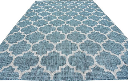 Unique Loom Outdoor Trellis Collection Area Rug (8' x 11' 4" Rectangle, Teal/ Gray)