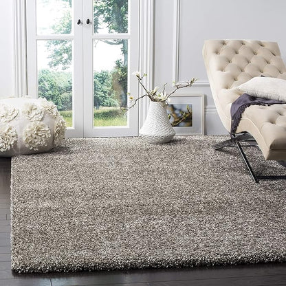 SAFAVIEH Milan Shag Collection Area Rug - 5'1" Square, Grey, Solid Design, Non-Shedding & Easy Care, 2-inch Thick Ideal for High Traffic Areas in Living Room, Bedroom (SG180-8080)