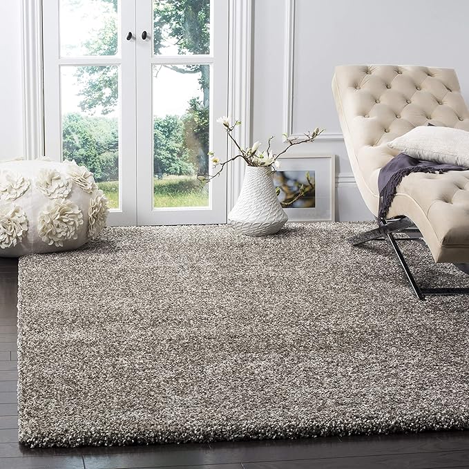 SAFAVIEH Milan Shag Collection Area Rug - 8' x 10', Grey, Solid Design, Non-Shedding & Easy Care, 2-inch Thick Ideal for High Traffic Areas in Living Room, Bedroom (SG180-8080)