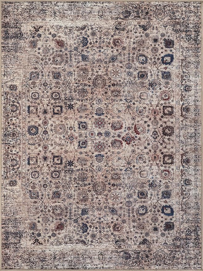 Bloom Rugs Washable Non-Slip 5' x 7' Rug - Light Tan/Blue Traditional Oriental Area Rug for Living Room, Bedroom, Dining Room, and Kitchen - Exact Size: 5' x 7'