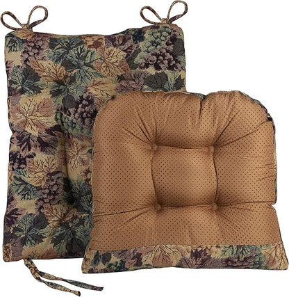 Klear Vu Omega Non-Slip Rocking Chair Cushion Set, Assembled in USA, Thick Padding & Tufted Design, Includes Seat Pad & Back Pillow with Ties, 17x17 Inches, 2-Piece Set, Cabernet