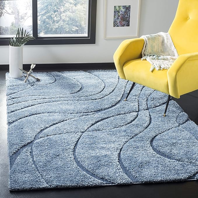 SAFAVIEH Florida Shag Collection Accent Rug - 4' x 6', Light Blue & Blue, Non-Shedding & Easy Care, 1.2-inch Thick Ideal for High Traffic Areas in Entryway, Living Room, Bedroom (SG471-6065)