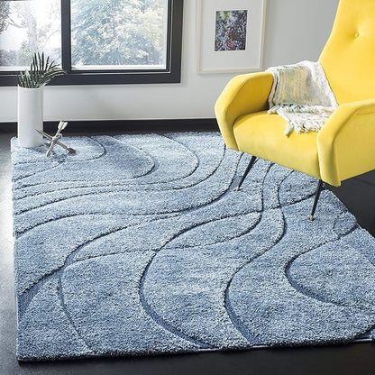 SAFAVIEH Florida Shag Collection Area Rug - 2' x 3', Light Blue/Blue, Geometric Design, Plush 1.2 Inch Thick Ideal for High Traffic Areas in Living Room, Bedroom, Dining (SG471-6065)