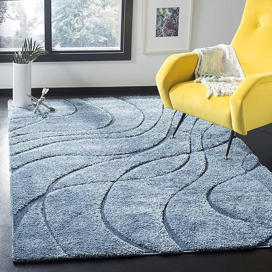 SAFAVIEH Florida Shag Collection Area Rug - 2' x 3', Light Blue/Blue, Geometric Design, Plush 1.2 Inch Thick Ideal for High Traffic Areas in Living Room, Bedroom, Dining (SG471-6065)
