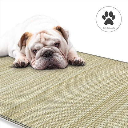 Fab Habitat Outdoor Rug - Waterproof, Fade Resistant, Crease-Free - Premium Recycled Plastic - Neutral Striped - Patio, Porch, Deck, Balcony - Cancun Shadow - Sand & Black - 5 x 8 ft