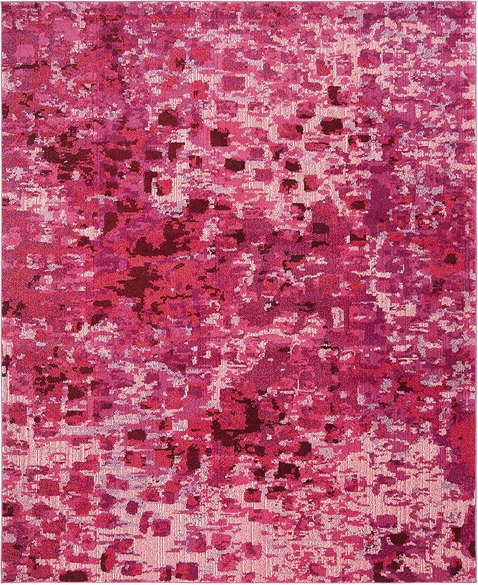 SAFAVIEH Monaco Collection Area Rug - 8' x 11', Fuchsia, Boho Chic Abstract Watercolor Design, Non-Shedding & Easy Care, Ideal for High Traffic Areas in Living Room, Bedroom (MNC225F)