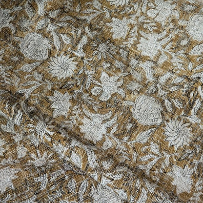 100% Pure Cotton Handblock Printed Throw Blanket, Soft 50" x 60" Fringed Floral Print Throw for Couch, Sofa, Chair, Bed - Cozy, Machine Washable, Comfortable Home Decor
