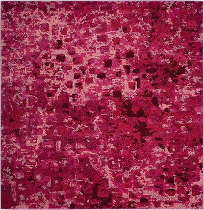 SAFAVIEH Monaco Collection Area Rug - 6'7" Square, Fuchsia, Boho Chic Abstract Watercolor Design, Non-Shedding & Easy Care, Ideal for High Traffic Areas in Living Room, Bedroom (MNC225F)
