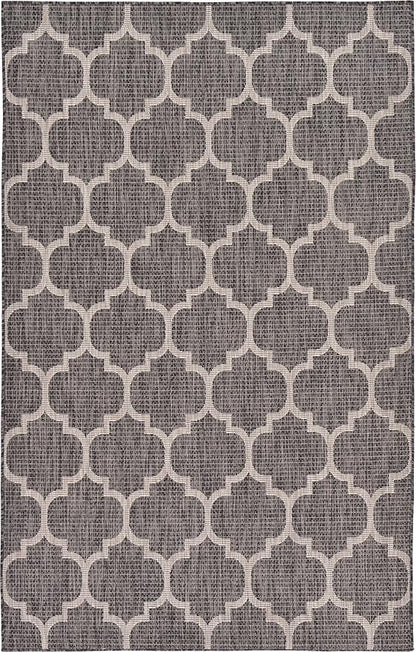 Unique Loom Outdoor Trellis Collection Area Rug (5' 1" x 8' Rectangle, Black/ Ivory)