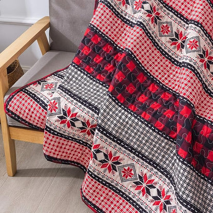 Soul & Lane Season of Joy 50" x 60" Throw Blanket: Farmhouse Décor Christmas Plaid Quilt, Lightweight Quilted Lap Comforter for Sofa and Bed, Red Buffalo Checkered Blanket, Cabin Décor Coverlet