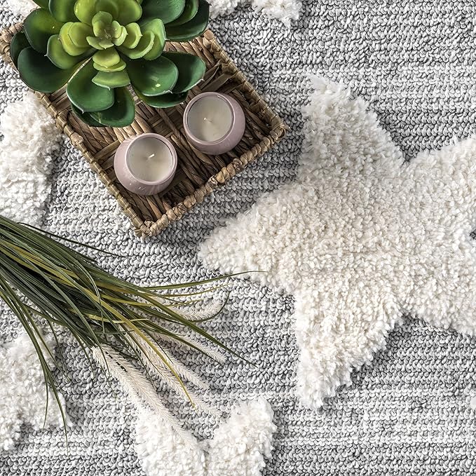 nuLOOM Raven Modern Stars High Low Shaggy Tassel Area Rug, 5x8, Light Grey