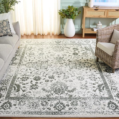SAFAVIEH Area Rug 8x10 - Adirondack Collection - Large - Ivory & Dark Green, Distressed Vintage Floral Design, Non-Shedding & Easy to Clean, Ideal for Living Room, Bedroom, Dining Space (ADR109X)