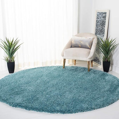 SAFAVIEH Milan Shag Collection 10' Round Aqua Blue SG180 Solid Non-Shedding Living Room Bedroom Dining Room Entryway Plush 2-inch Thick Area Rug