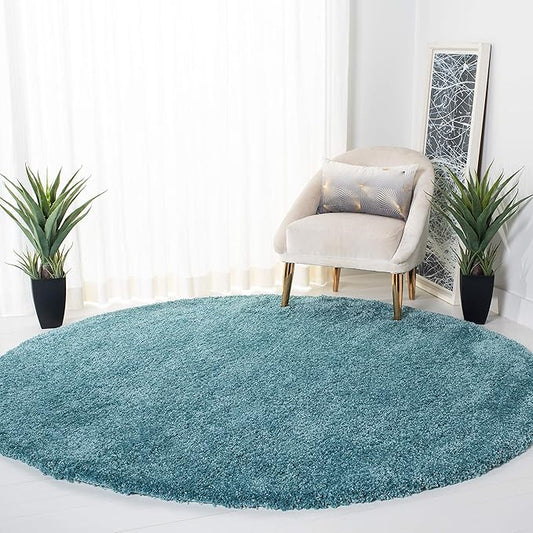SAFAVIEH Milan Shag Collection 10' Round Aqua Blue SG180 Solid Non-Shedding Living Room Bedroom Dining Room Entryway Plush 2-inch Thick Area Rug