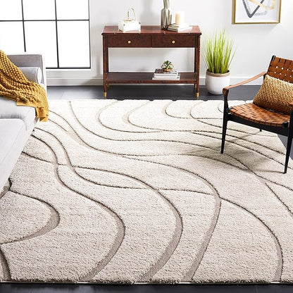 SAFAVIEH Florida Shag Collection Area Rug - 8'6" x 12', Cream & Beige, Non-Shedding & Easy Care, 1.2-inch Thick Ideal for High Traffic Areas in Living Room, Bedroom (SG471-1113)