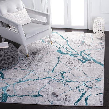 SAFAVIEH Amelia Collection Accent Rug - 3' x 5', Grey & Aqua, Modern Abstract Design, Non-Shedding & Easy Care, Ideal for High Traffic Areas in Entryway, Living Room, Bedroom (ALA293H)