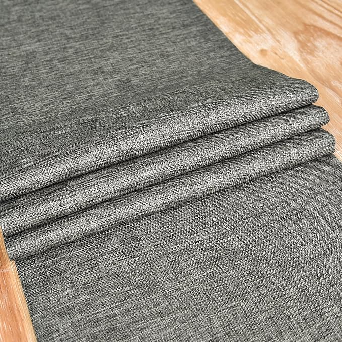 NEWISHER Farmhouse Rustic Table Runner Dark Grey Rectangular Table Runners Faux Linen Table Runner for Everyday Use Kitchen Dining Party Table 13x90 Inch