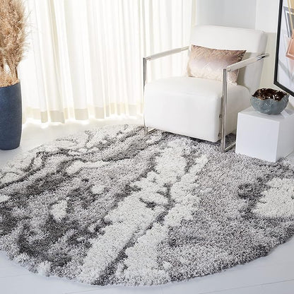 SAFAVIEH Horizon Shag Collection Area Rug - 10' Round, Grey & Ivory, Modern Abstract Design, Non-Shedding & Easy Care, 2-inch Thick Ideal for High Traffic Areas in Living Room, Bedroom (HZN890F)