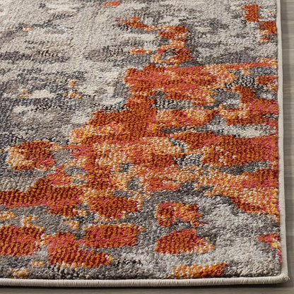 SAFAVIEH Monaco Collection Runner Rug - 2'2" x 6', Grey & Orange, Boho Chic Abstract Watercolor Design, Non-Shedding & Easy Care, Ideal for High Traffic Areas in Living Room, Bedroom (MNC225H)