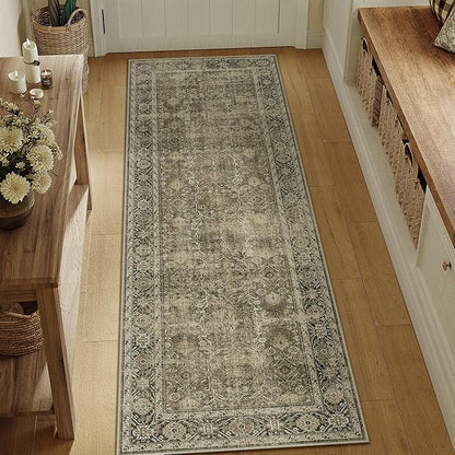 Light Brown 2x7 Vintage Area Rug Hallway Indoor Kitchen Washable Living Room Carpet Tribal Distressed Rug Retro Accent Throw Rug for Office Dining Room Bathroom