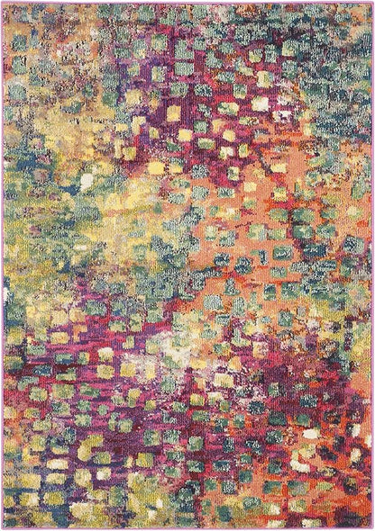 SAFAVIEH Monaco Collection Accent Rug - 3' x 5', Pink & Multi, Boho Chic Abstract Watercolor Design, Non-Shedding & Easy Care, Ideal for High Traffic Areas in Entryway, Living Room, Bedroom (MNC225D)