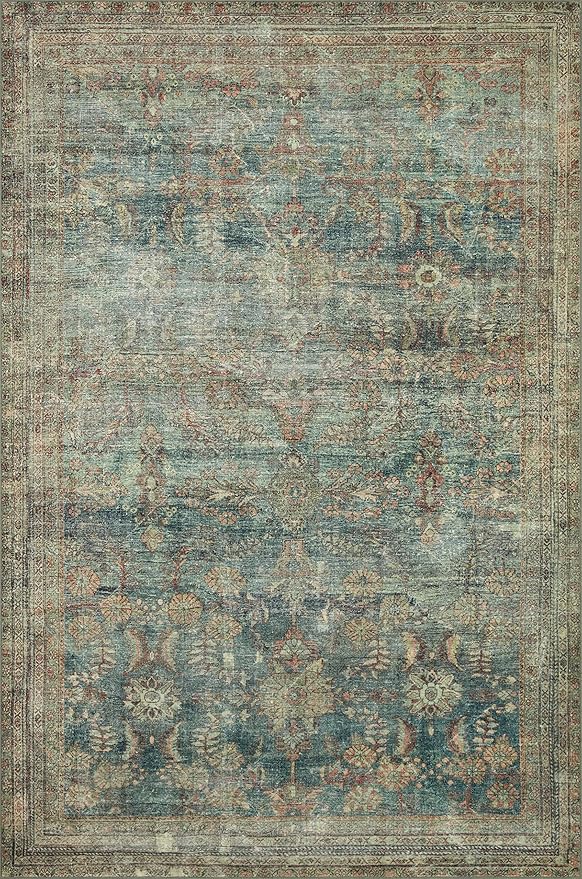 Loloi Magnolia Home by Joanna Gaines Banks Collection BAN-01 Ocean/Spice 2'-6" x 9'-6", .13" Pile Height, Machine Washable, Runner Rug