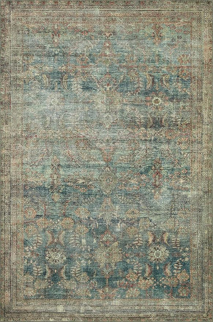 Loloi Magnolia Home by Joanna Gaines Banks Collection BAN-01 Ocean/Spice 2'-0" x 5'-0" .13" Pile Height, Machine Washable, Accent Rug