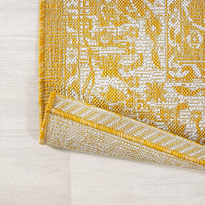 JONATHAN Y Weave Floral Indoor Outdoor Round Area Rug 5 Ft Yellow/Cream, Tela Bohemian Textured for Backyard, Patio, Porch, Easy-Cleaning, High Traffic, Pet-Friendly, Non-Shedding (SMB100E-5R)