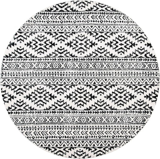 SAFAVIEH Tulum Collection Area Rug - 12' Round, Ivory & Black, Moroccan Boho Tribal Design, Non-Shedding & Easy to Clean, Ideal for Living Room, Bedroom, Dining Space (TUL272B)