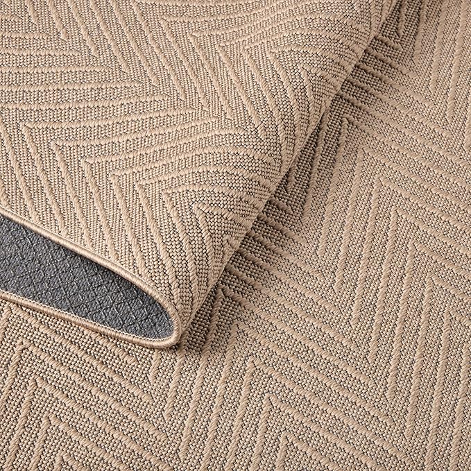 TOWN & COUNTRY BASICS Pax Herringbone Textured Solid Everwash® Washable Area Rug, Low Pile, Non-Slip Backing, Easy Clean Pet & Family Friendly Rug, Brown, 2'11"x4'11"