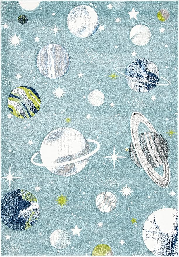 SAFAVIEH Carousel Kids Collection Area Rug - 5'3" x 7'6", Teal & Ivory, Non-Shedding & Easy Care, Ideal for High Traffic Areas for Boys & Girls in Playroom, Nursery, Bedroom (CRK103J)