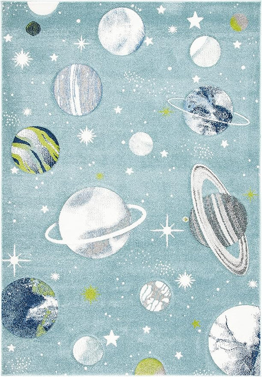 SAFAVIEH Carousel Kids Collection Accent Rug - 2'3" x 4', Teal & Ivory, Non-Shedding & Easy Care, Ideal for High Traffic Areas for Boys & Girls in Playroom, Nursery, Bedroom (CRK103J)