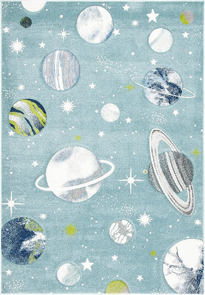 SAFAVIEH Area Rug 8x10 - Carousel Kids Collection - Large - Teal & Ivory, Non-Shedding & Easy Cleaning, Ideal for Boys & Girls in Playroom, Nursery, Bedroom (CRK103J)