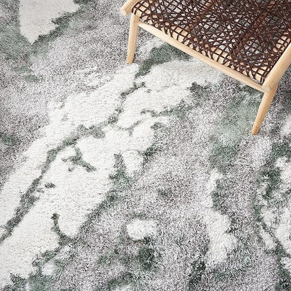 SAFAVIEH Horizon Shag Collection Area Rug - 8' Square, Grey & Green, Modern Abstract Design, Plush 2.5-inch Thick, Ideal for High Traffic Areas in Living Room, Bedroom, Dining (HZN890Y-8SQ)