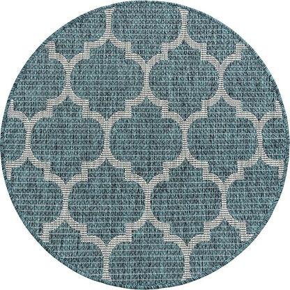 Unique Loom Outdoor Trellis Collection Area Rug (3' 3" Round, Teal/ Gray)