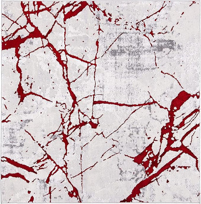 SAFAVIEH Amelia Collection Area Rug - 6'7" Square, Grey & Red, Modern Abstract Design, Non-Shedding & Easy Care, Ideal for High Traffic Areas in Living Room, Bedroom (ALA293L)