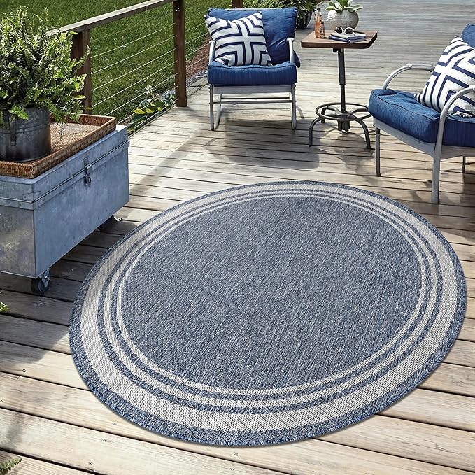 Keen Home Design Terrace Outdoor Round Rug - 8ft Round Washable Indoor/Outdoor Rug for Patio, Kitchen, Balcony, Beach, Garden, Deck and Porch, Size: 7'7" Round