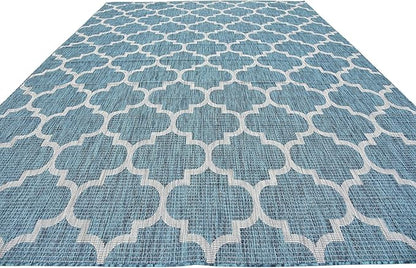 Unique Loom Outdoor Trellis Collection Area Rug (9' x 12' Rectangle, Teal/ Gray)