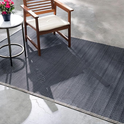 Fab Habitat Outdoor Rug - Waterproof, Fade Resistant, Crease-Free - Premium Recycled Plastic - Striped - Porch, Deck, Balcony, Mudroom, Laundry Room, Patio - Cancun Shadow - Sand & Black - 3 x 5 ft